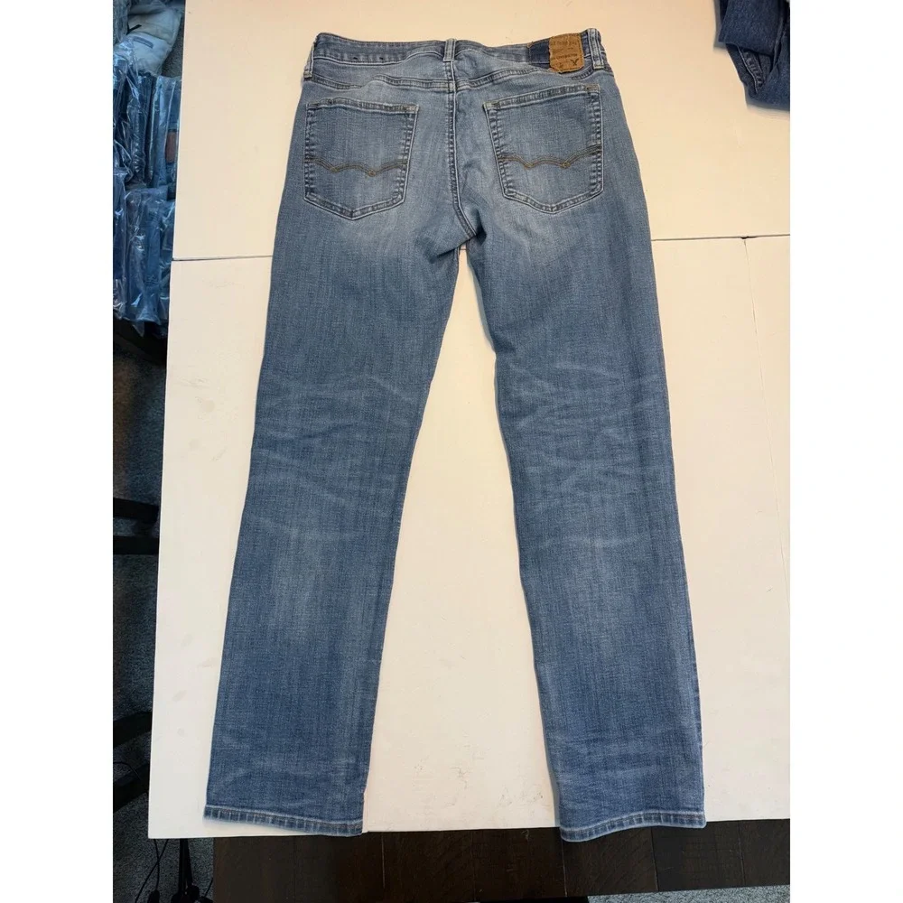 American Eagle 360 Extreme Flex Slim Straight Jeans Mens 31x32 Blue Distressed